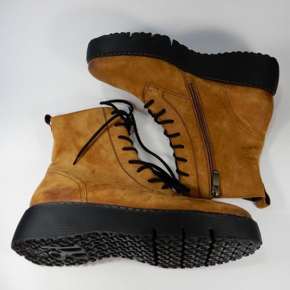 PAUL GREEN Gianna Lace Up Platform Moto Bootie BOOTS Size 9 Cognac NEW $499 - Picture 3 of 12